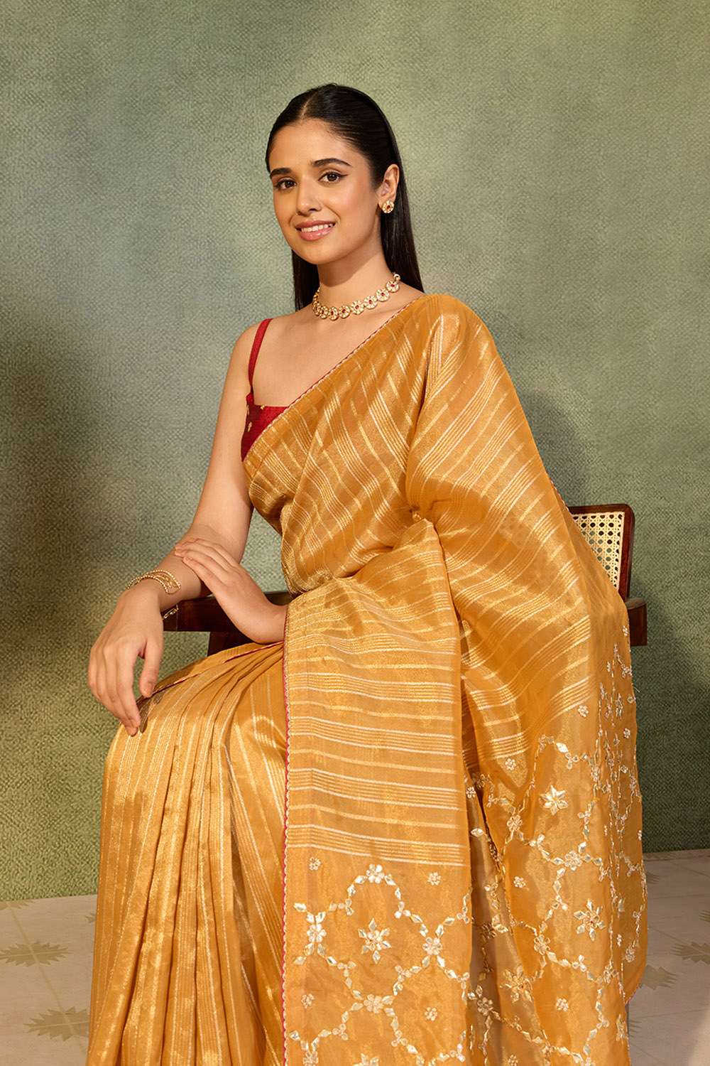 Orange Viscose Tissue Gota Patti Saree image number null