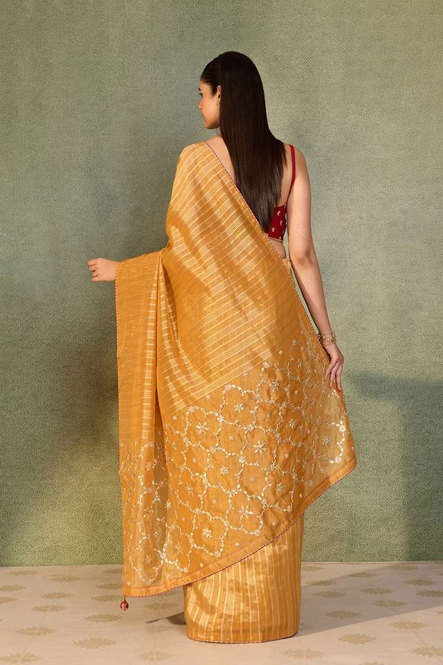 Orange Viscose Tissue Gota Patti Saree thumbnail image number null