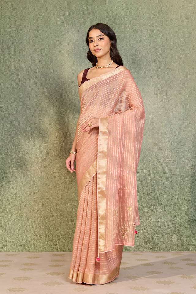 Light Pink Viscose Tissue Gota Patti Saree thumbnail image number null
