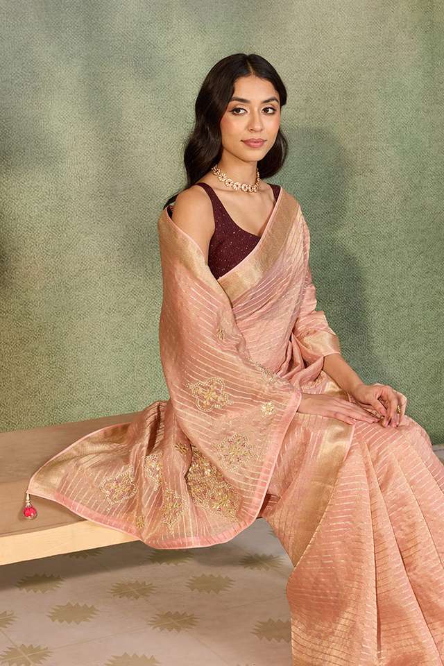 Light Pink Viscose Tissue Gota Patti Saree thumbnail image number null