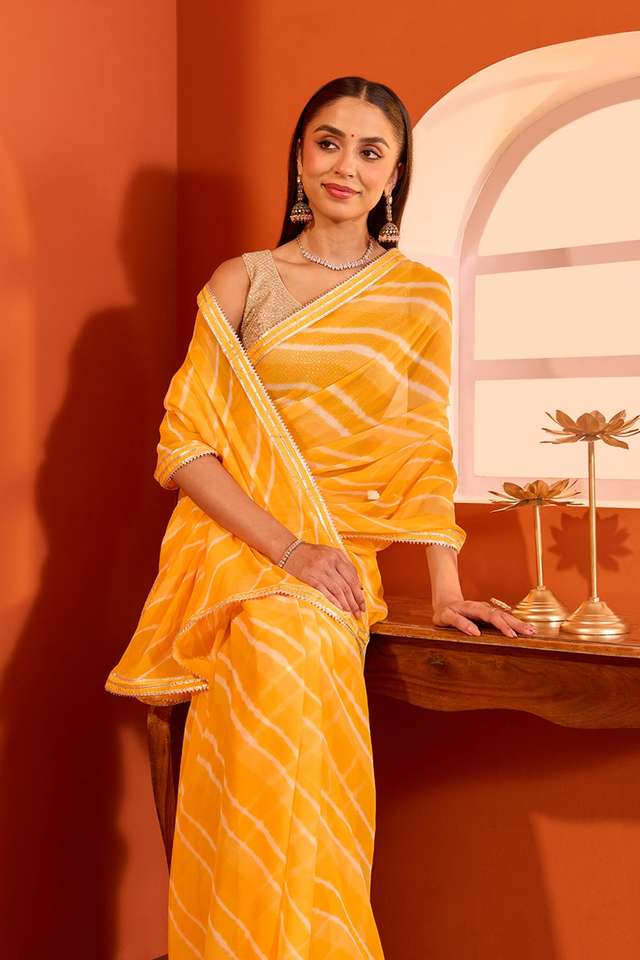 Yellow Rajasthan Pure Silk Georgette Tie and Dye Leheriya Saree image number