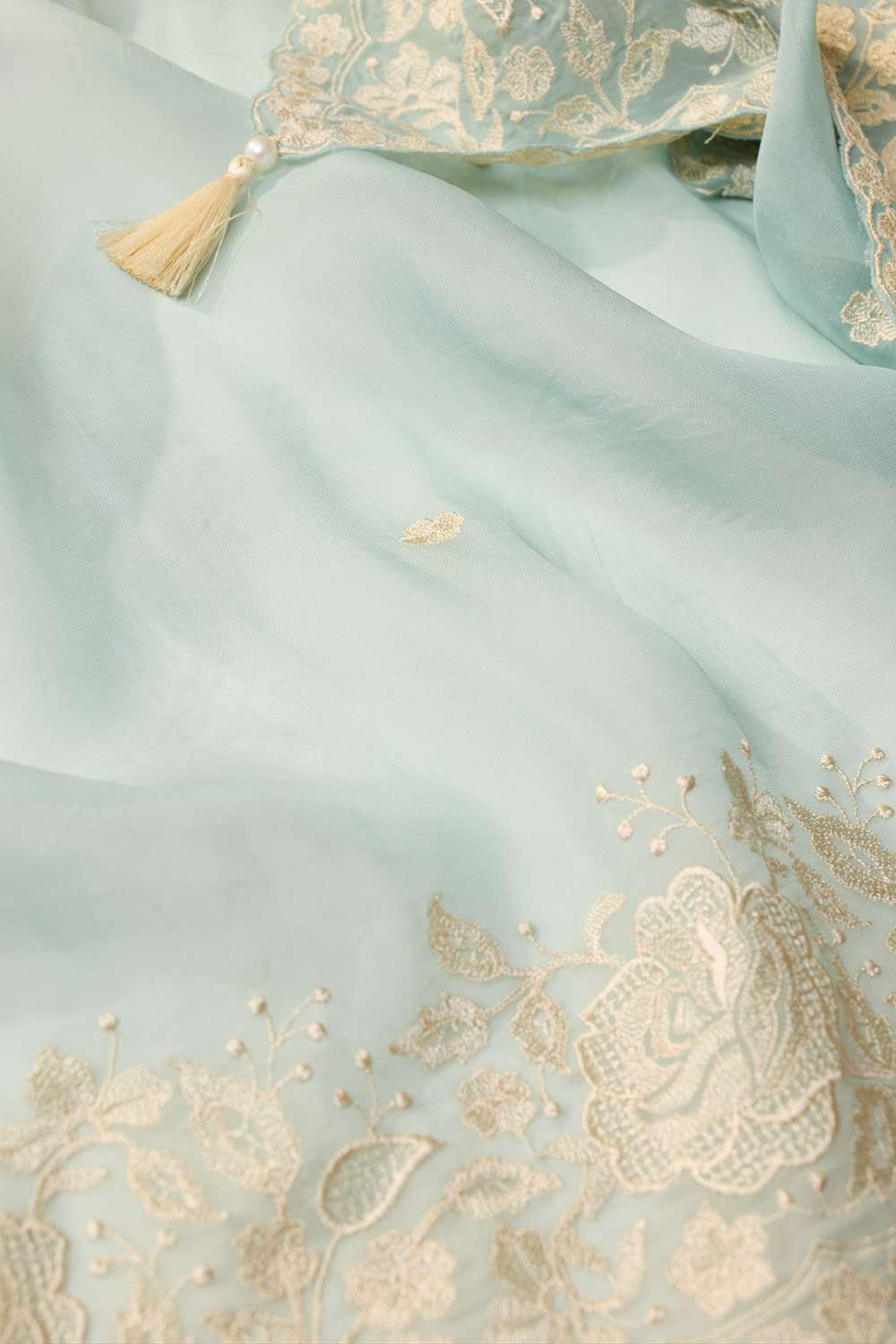Light Blue Viscose Organza Embroidered Saree image number null