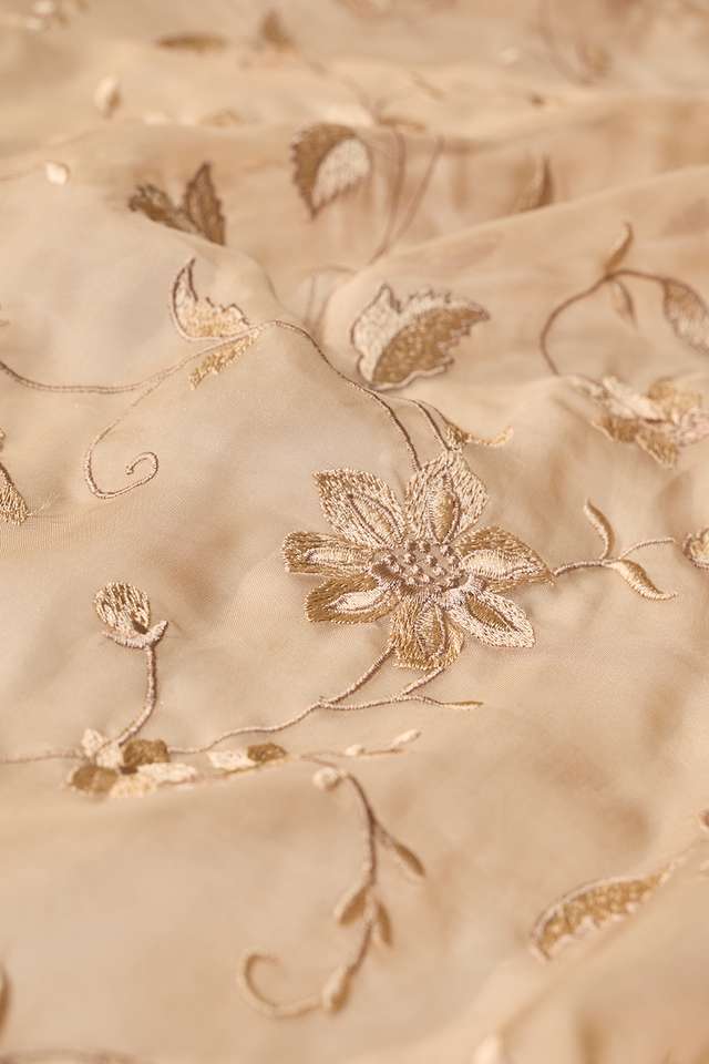 Beige Viscose Organza Embroidered Saree thumbnail image number null