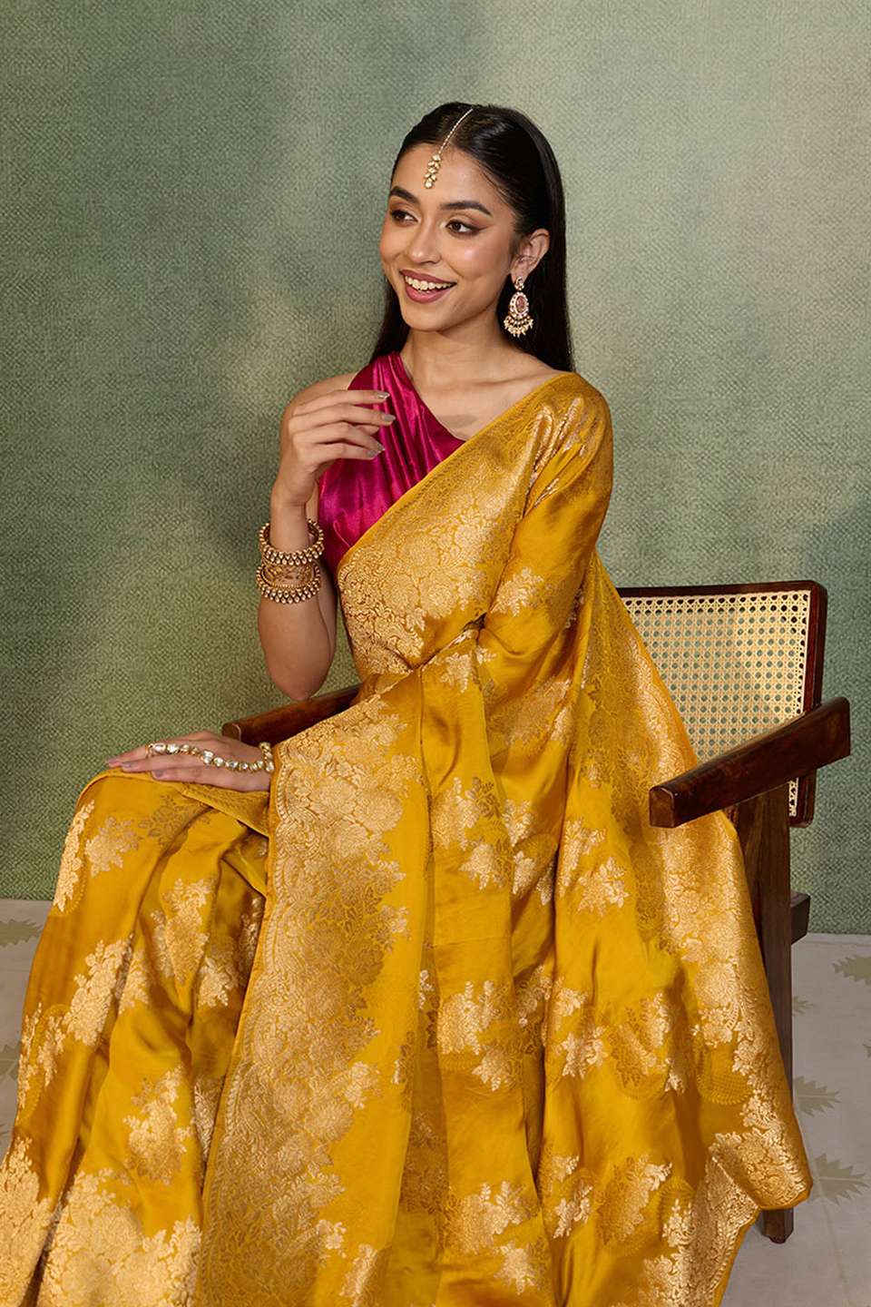 Yellow Woven Pure Viscose Saree