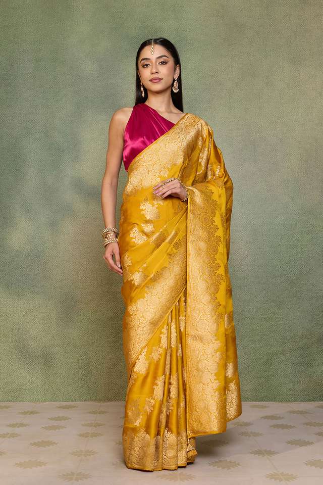 Yellow Woven Pure Viscose Saree thumbnail image number null