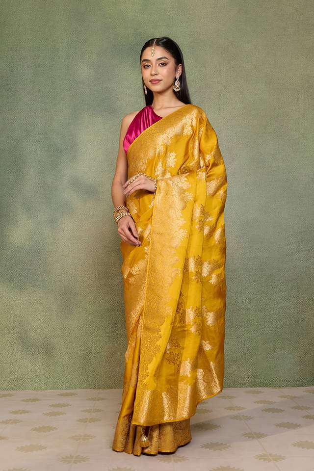 Yellow Woven Pure Viscose Saree thumbnail image number null