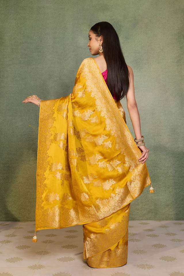 Yellow Woven Pure Viscose Saree thumbnail image number null