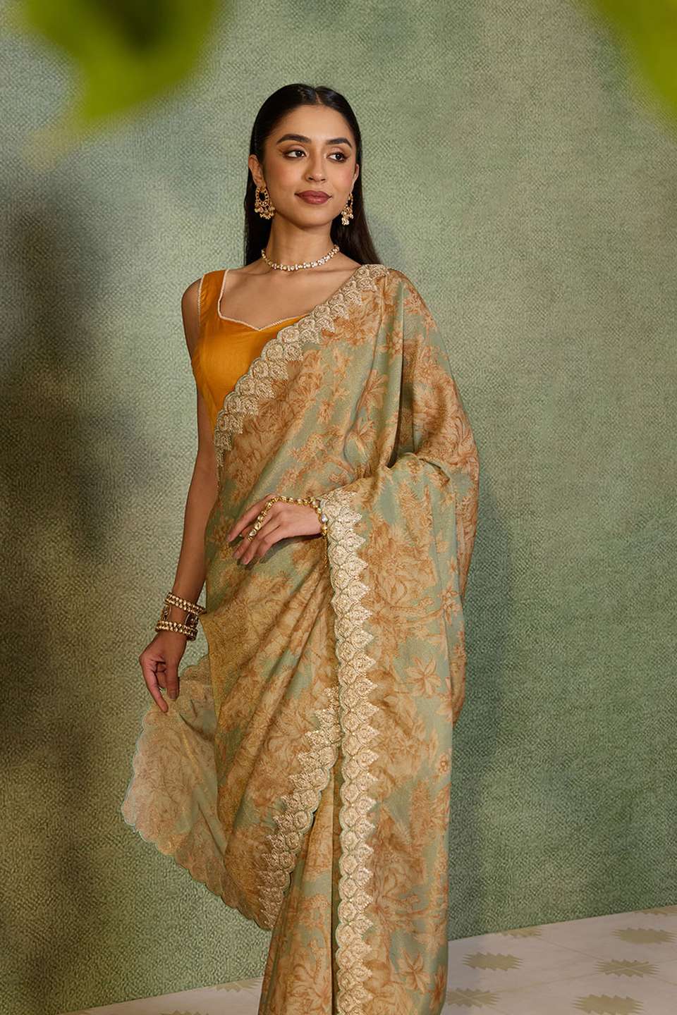 Light Blue Viscose Tissue Embroidered Saree