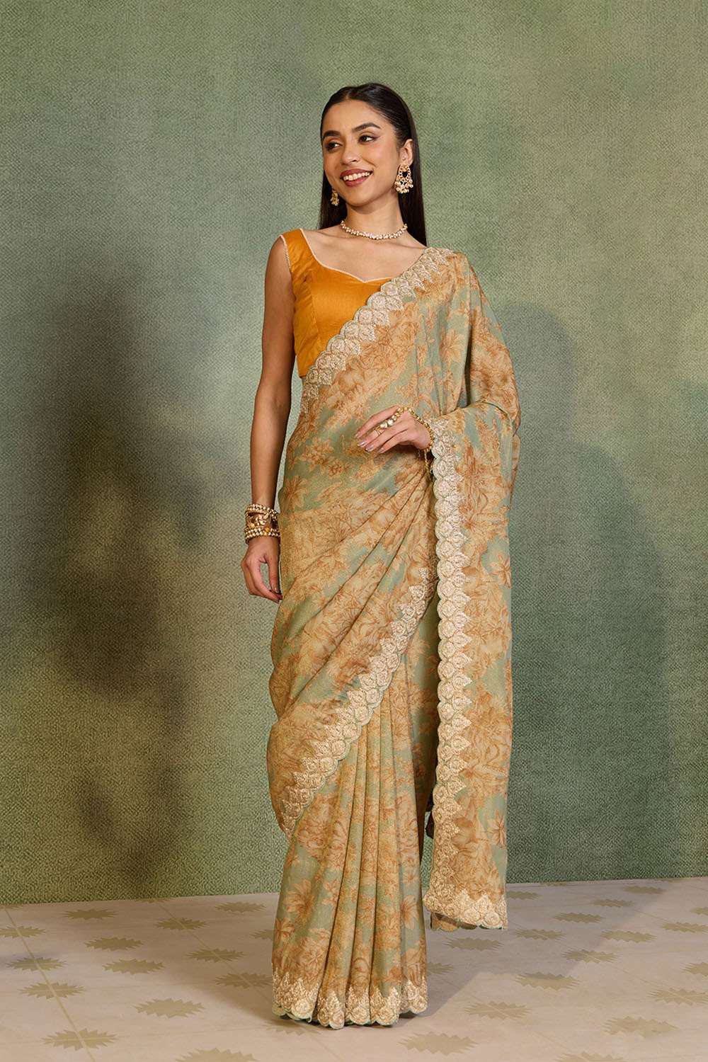 Light Blue Viscose Tissue Embroidered Saree image number null