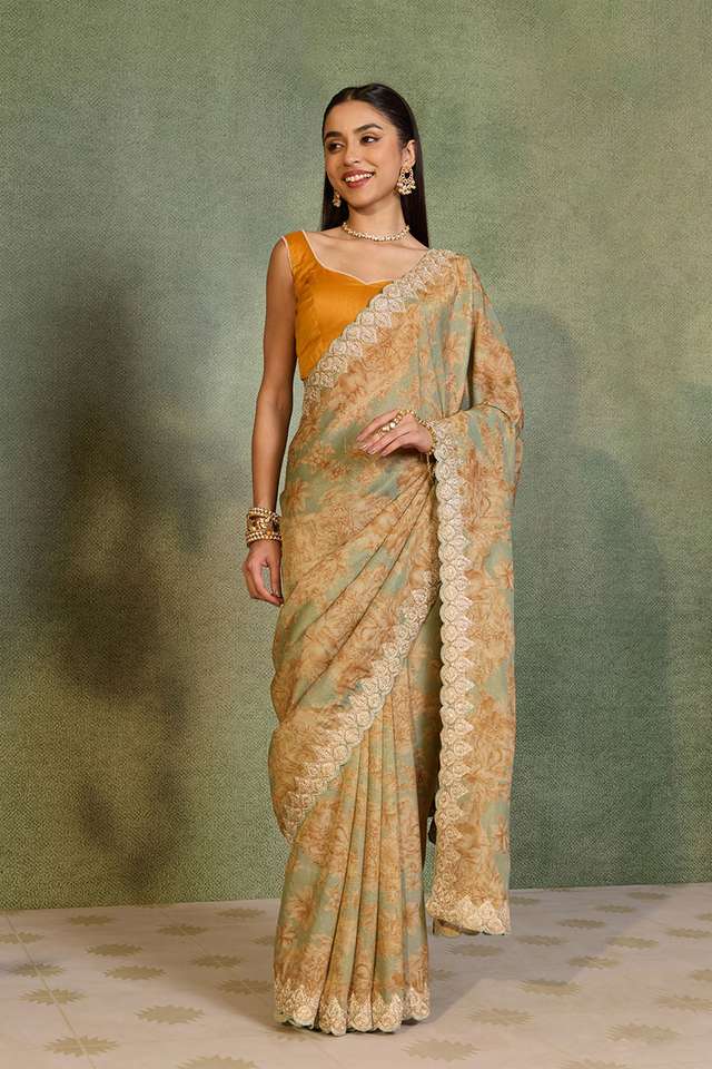 Light Blue Viscose Tissue Embroidered Saree thumbnail image number null