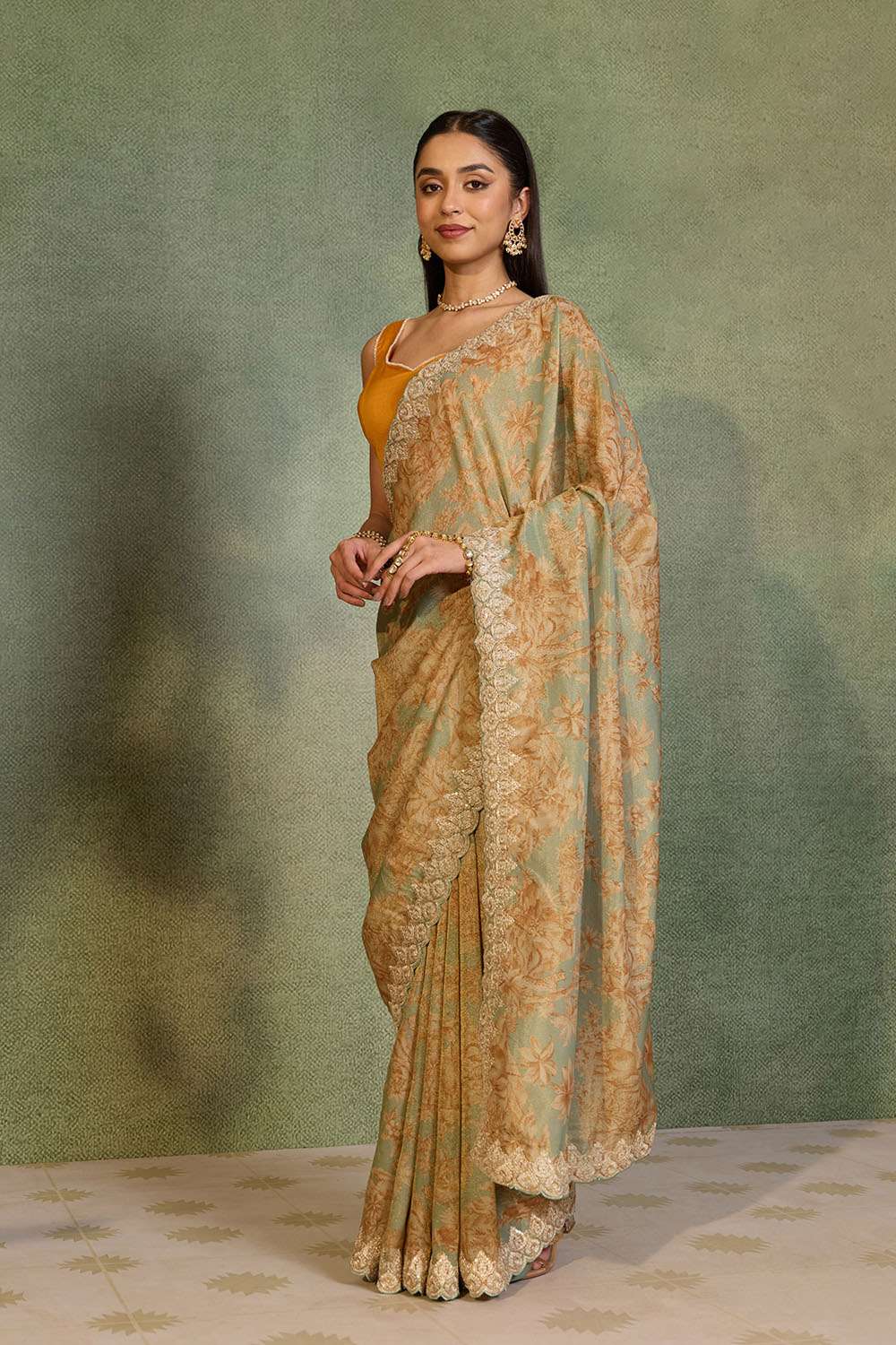Light Blue Viscose Tissue Embroidered Saree image number null