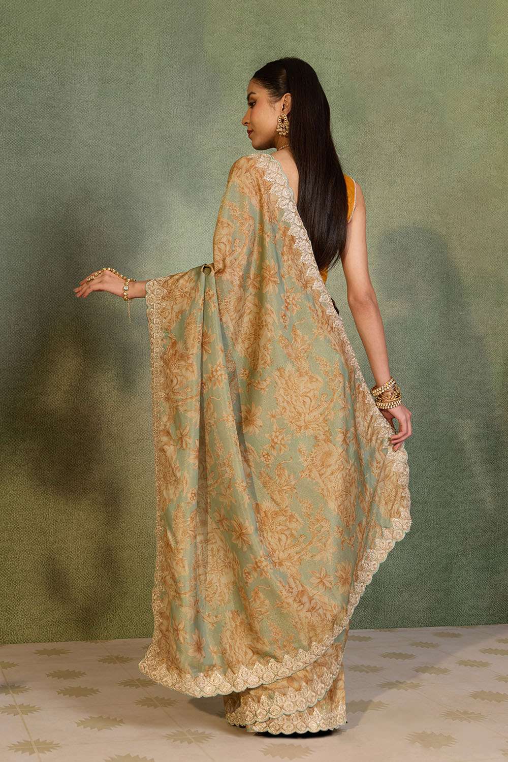 Light Blue Viscose Tissue Embroidered Saree image number null