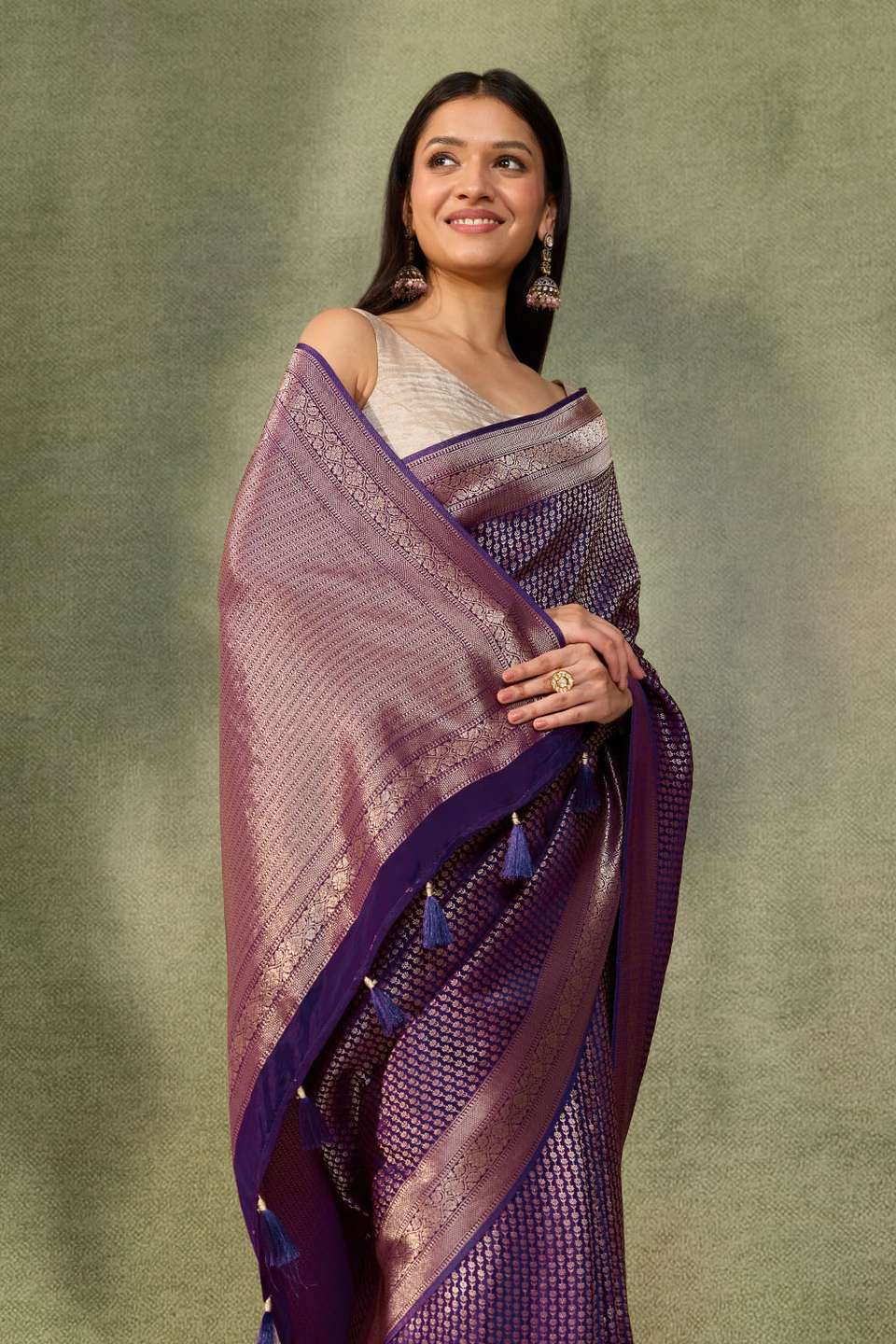 Purple Woven Pure Viscose Saree