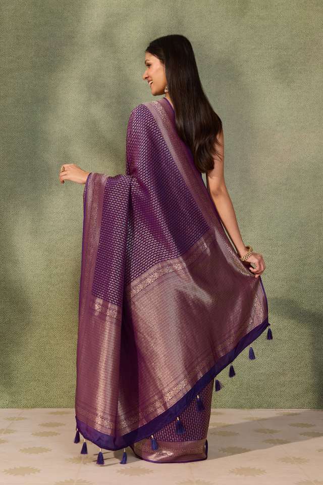 Purple Woven Pure Viscose Saree thumbnail image number null
