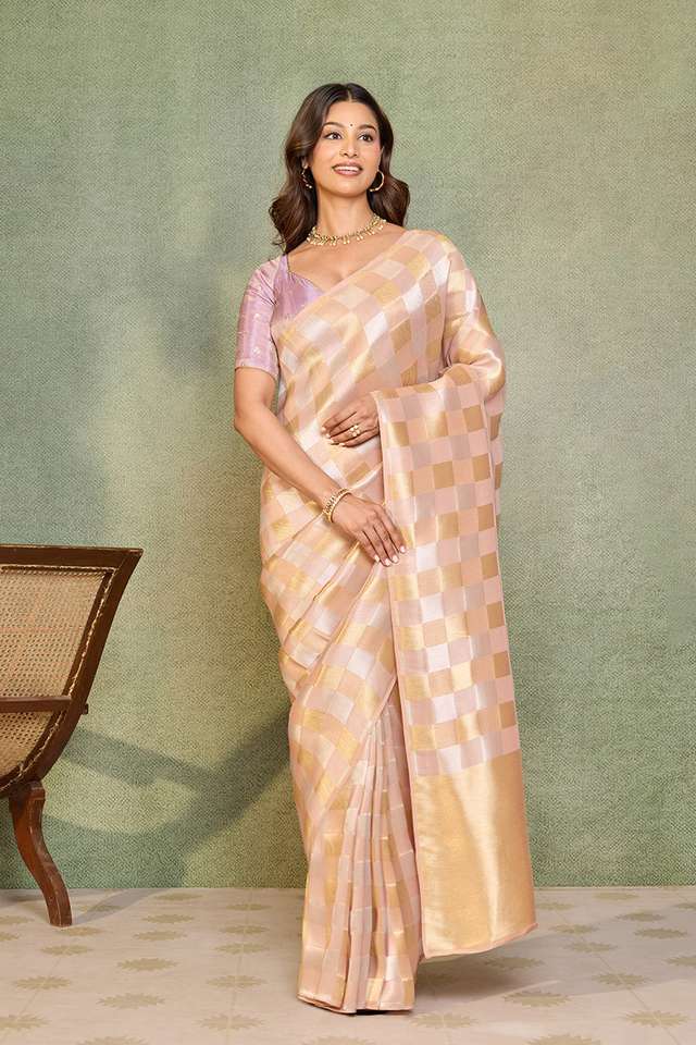Light Pink Viscose Tissue Woven Saree thumbnail image number null