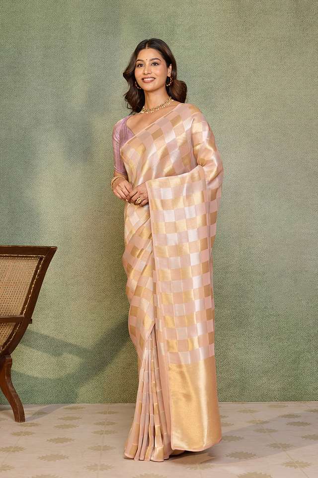 Light Pink Viscose Tissue Woven Saree thumbnail image number null