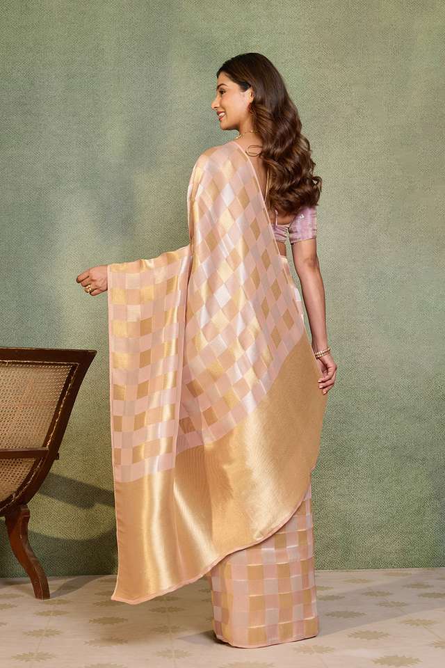 Light Pink Viscose Tissue Woven Saree thumbnail image number null