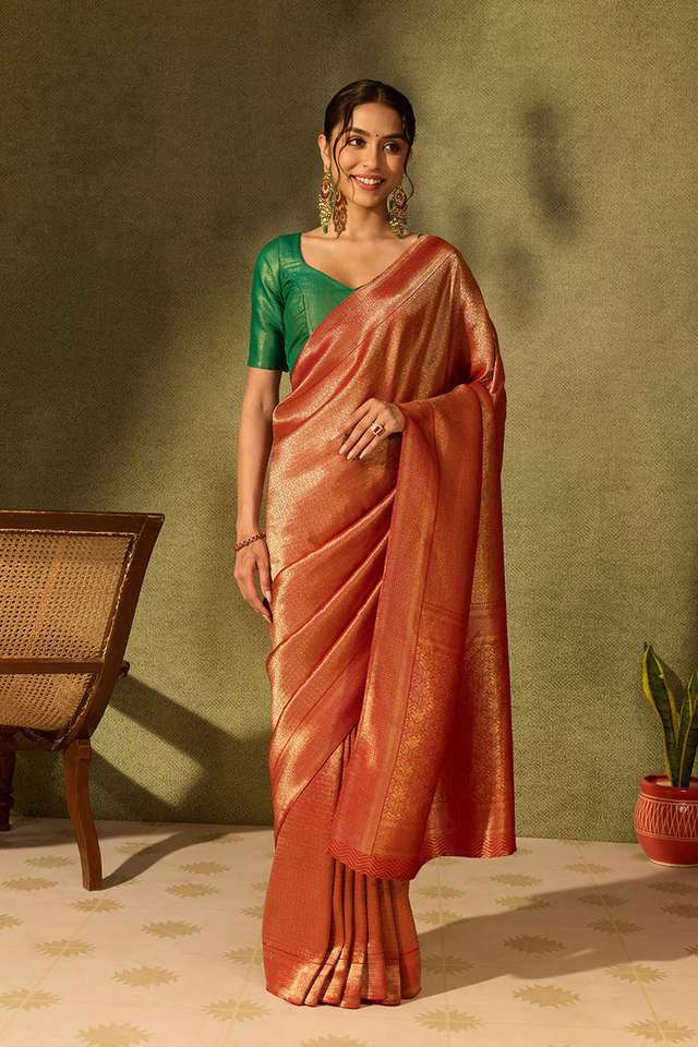 Red Woven Viscose Tissue Saree thumbnail image number null