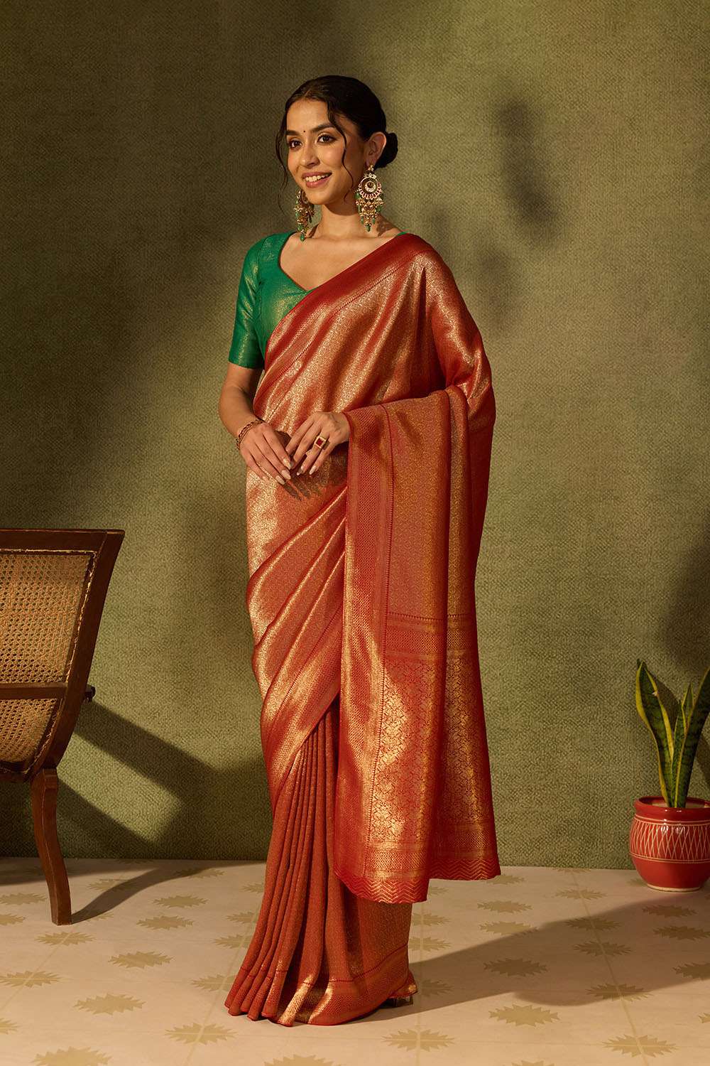 Red Woven Viscose Tissue Saree image number null