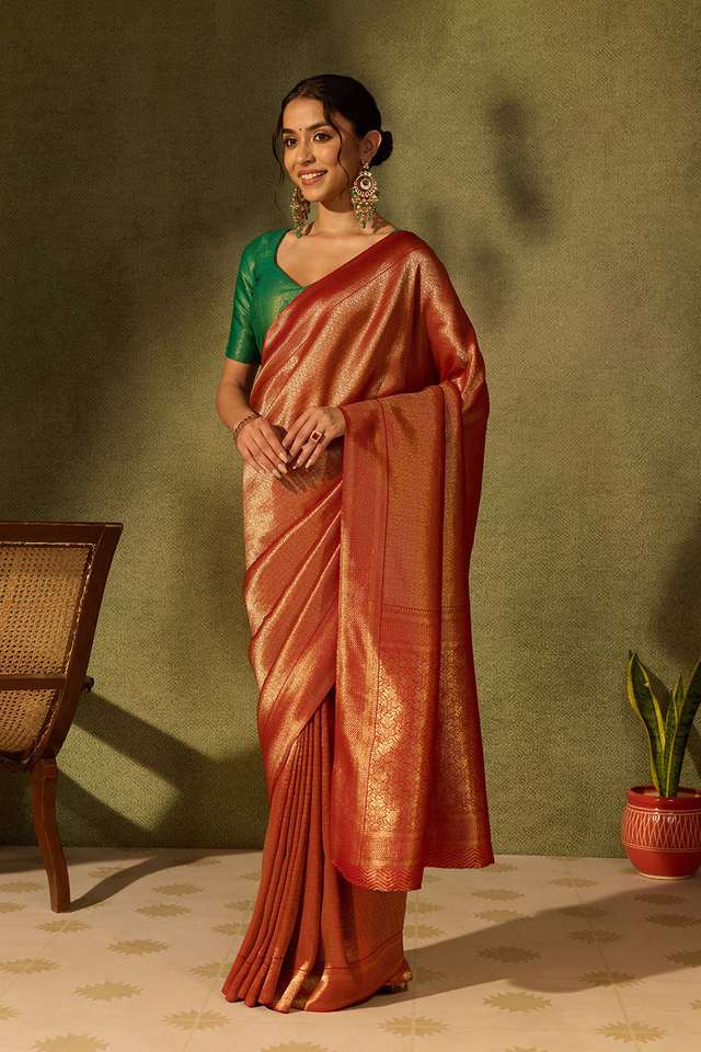 Red Woven Viscose Tissue Saree thumbnail image number null