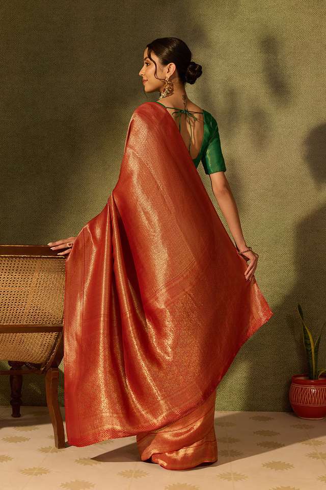 Red Woven Viscose Tissue Saree thumbnail image number null