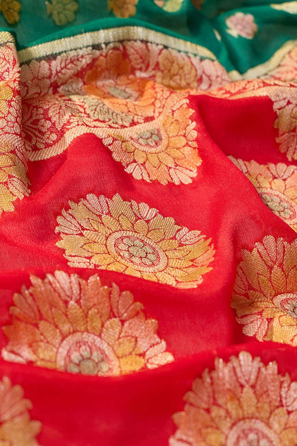 Green Pure Silk Georgette Cutwork Banarasi Saree image number null