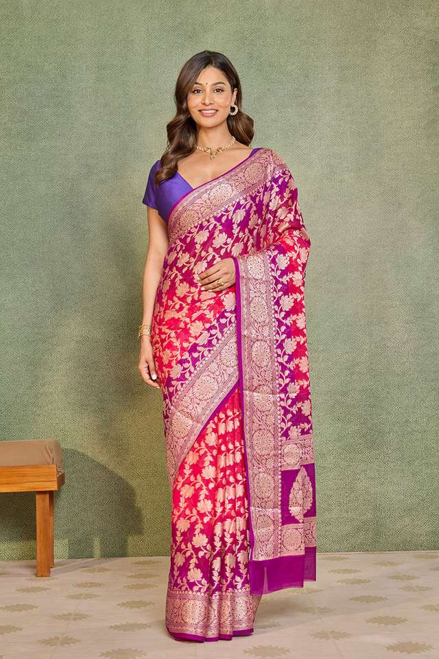 Pink Pure Silk Georgette Cutwork Banarasi Saree thumbnail image number null
