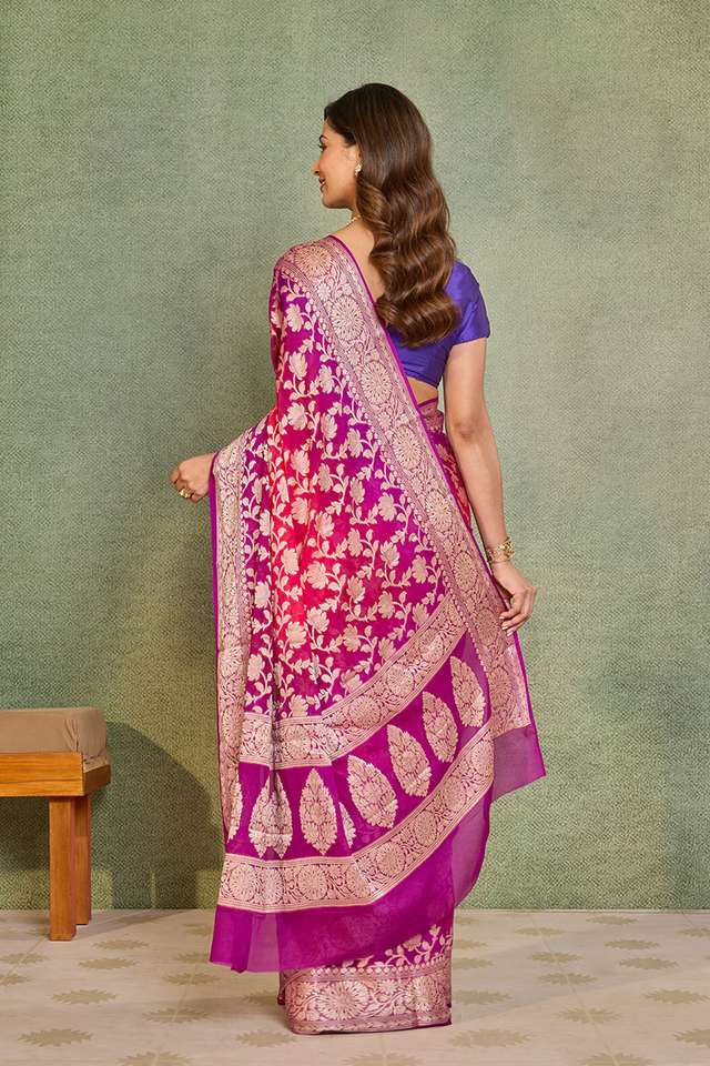Pink Pure Silk Georgette Cutwork Banarasi Saree thumbnail image number null