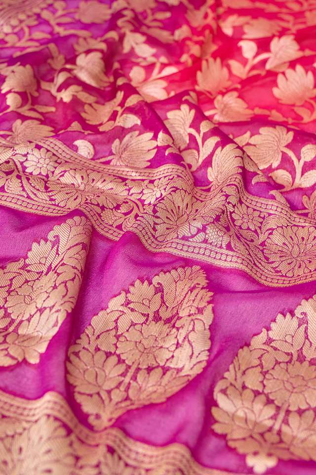 Pink Pure Silk Georgette Cutwork Banarasi Saree thumbnail image number null