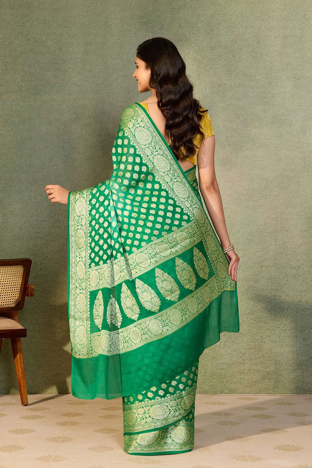 Green Pure Silk Georgette Cutwork Banarasi Saree image number null