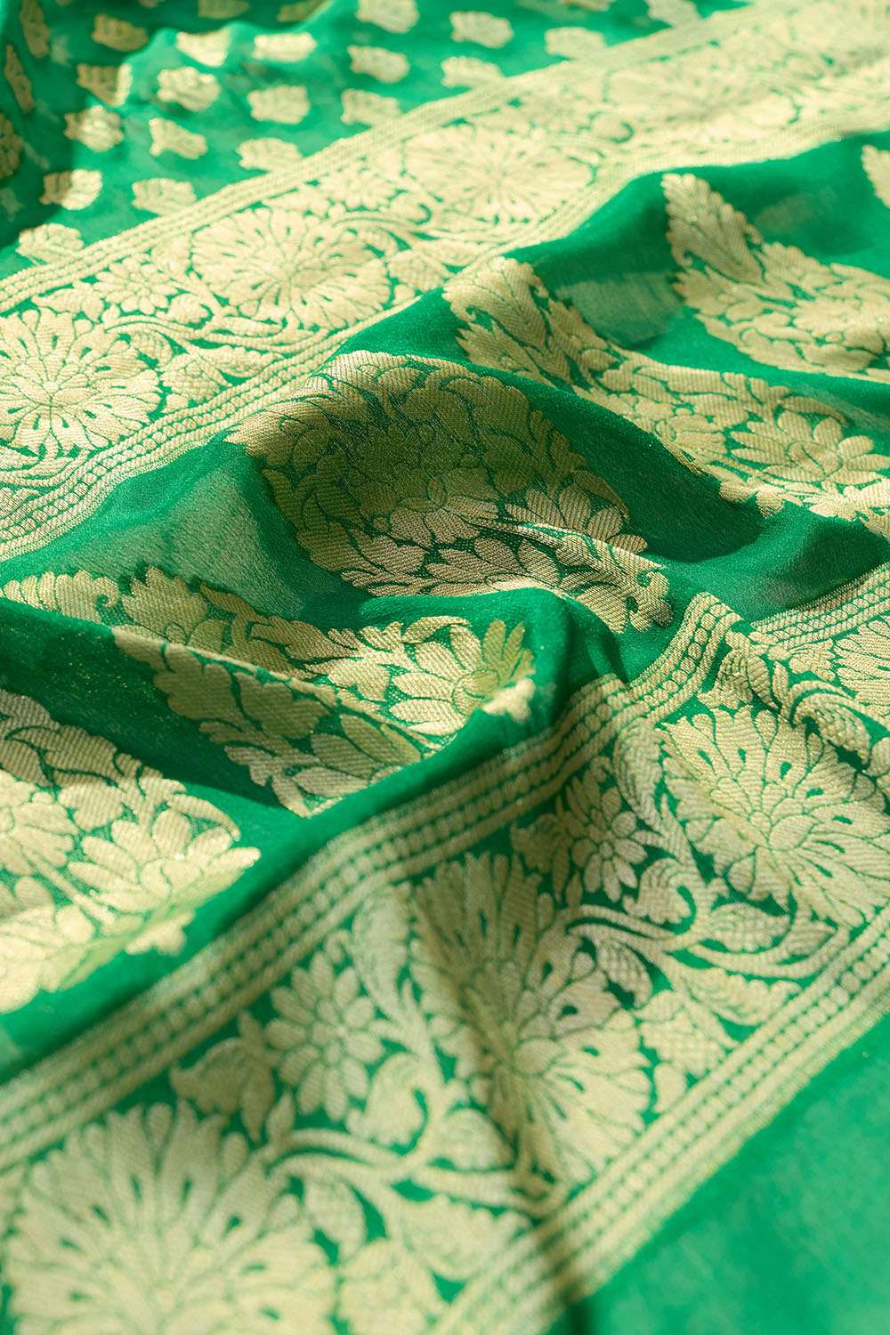 Green Pure Silk Georgette Cutwork Banarasi Saree image number null
