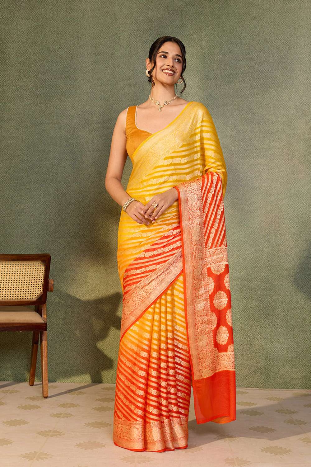Orange Pure Silk Georgette Cutwork Banarasi Saree image number null