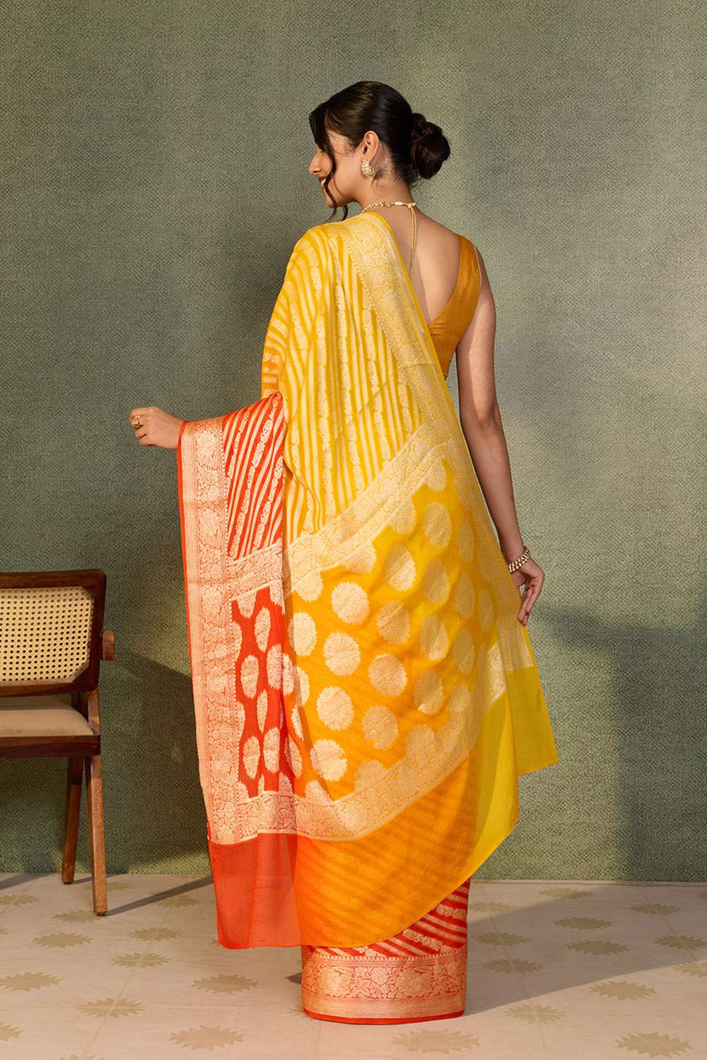 Orange Pure Silk Georgette Cutwork Banarasi Saree image number null