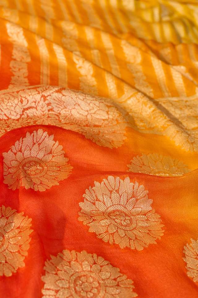 Orange Pure Silk Georgette Cutwork Banarasi Saree thumbnail image number null