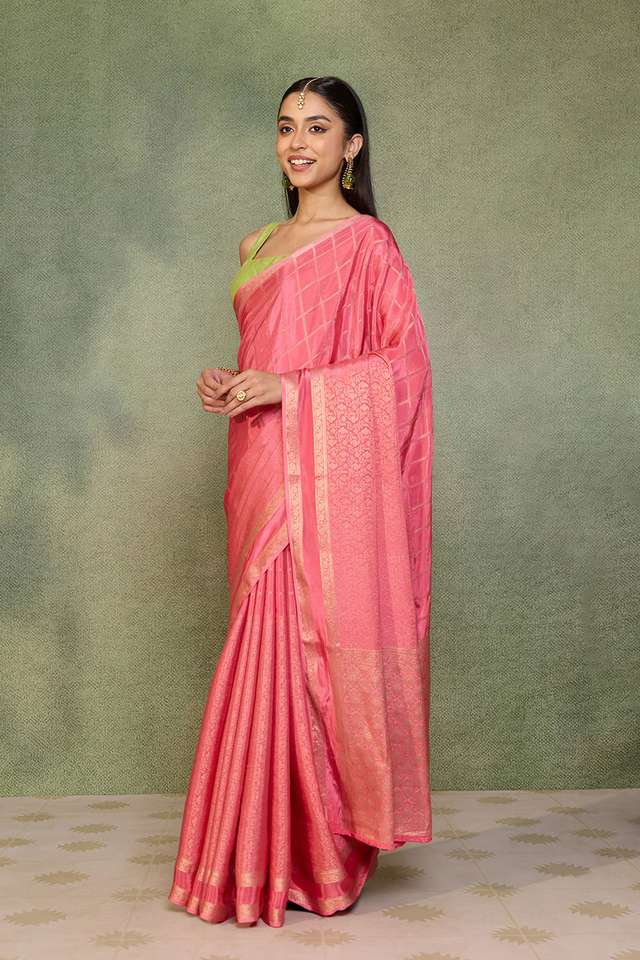 Light Pink Woven Pure Viscose Saree thumbnail image number null