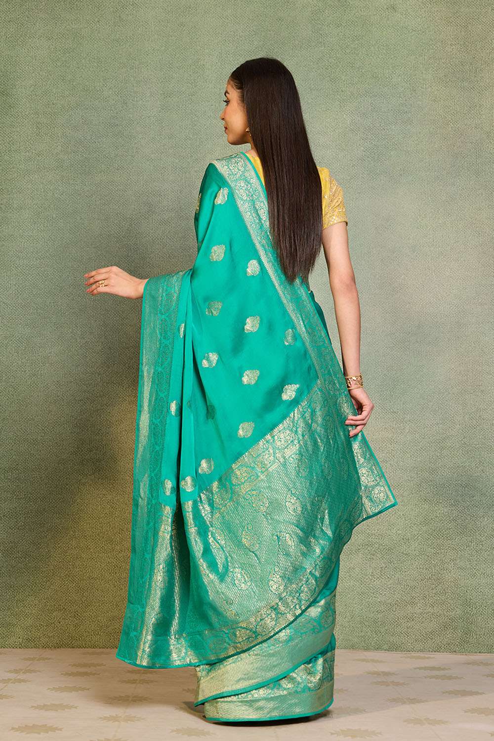 Green Woven Pure Viscose Saree image number null