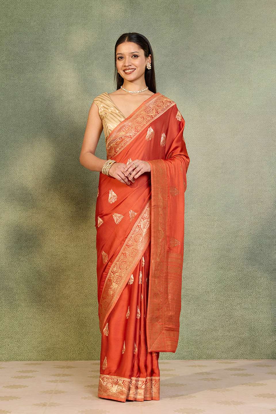 Orange Woven Pure Viscose Saree