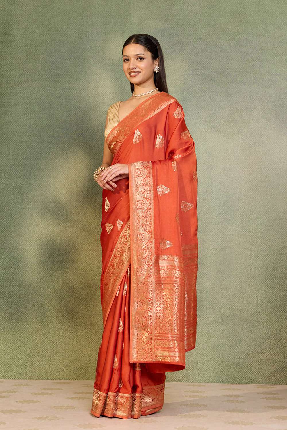 Orange Woven Pure Viscose Saree image number null