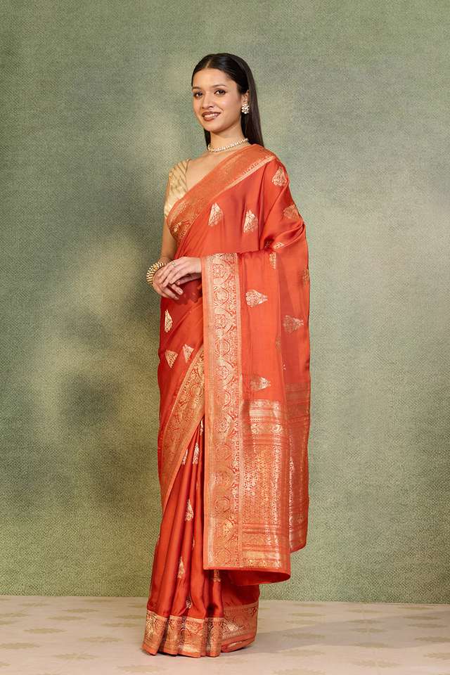 Orange Woven Pure Viscose Saree thumbnail image number null