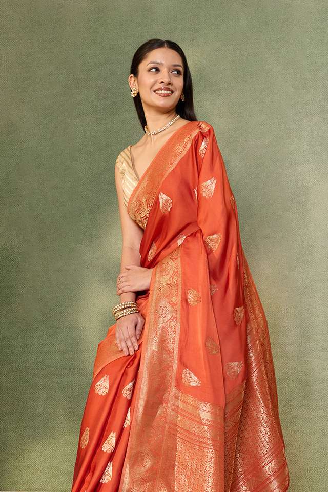 Orange Woven Pure Viscose Saree thumbnail image number null
