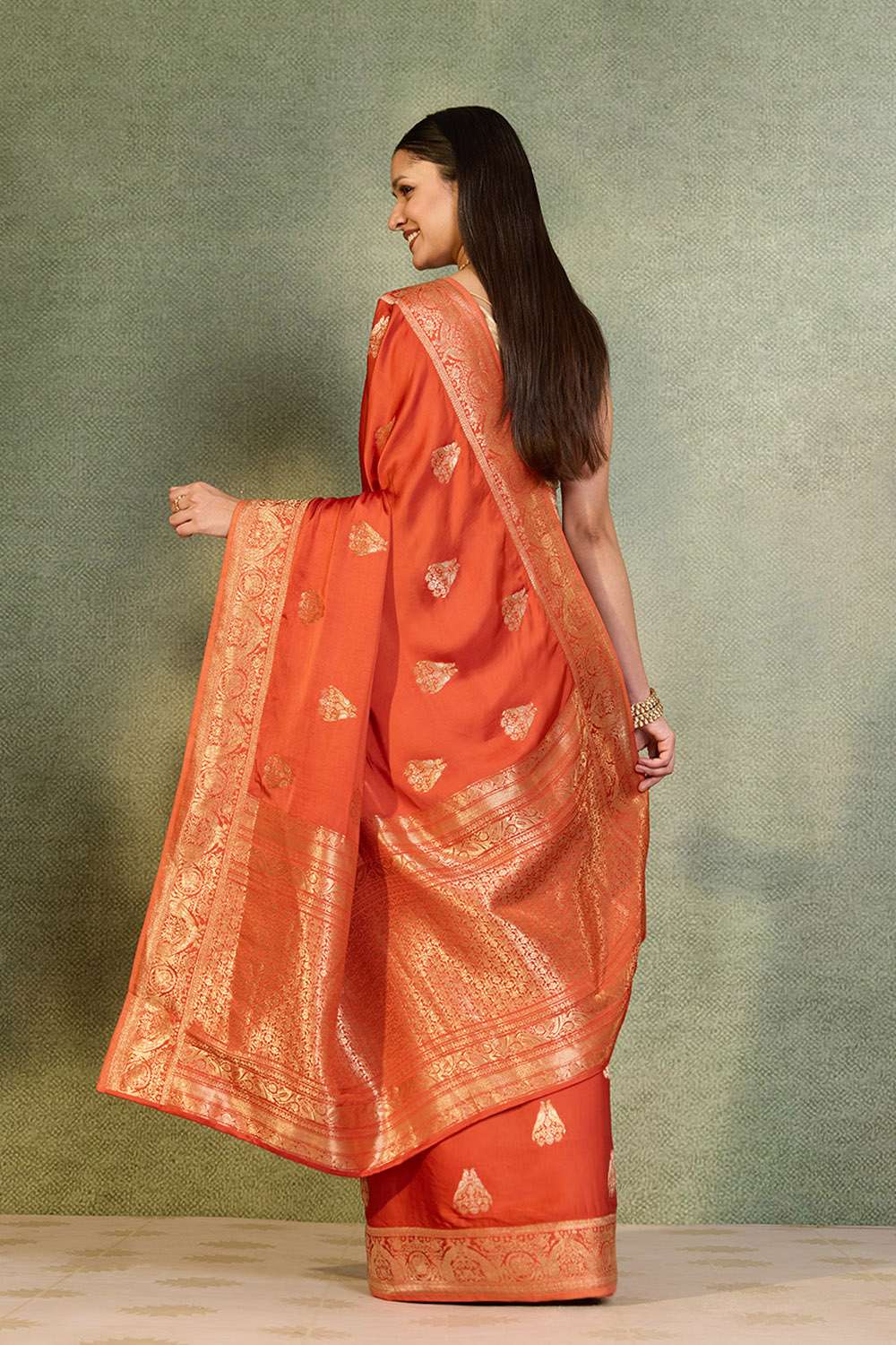 Orange Woven Pure Viscose Saree image number null