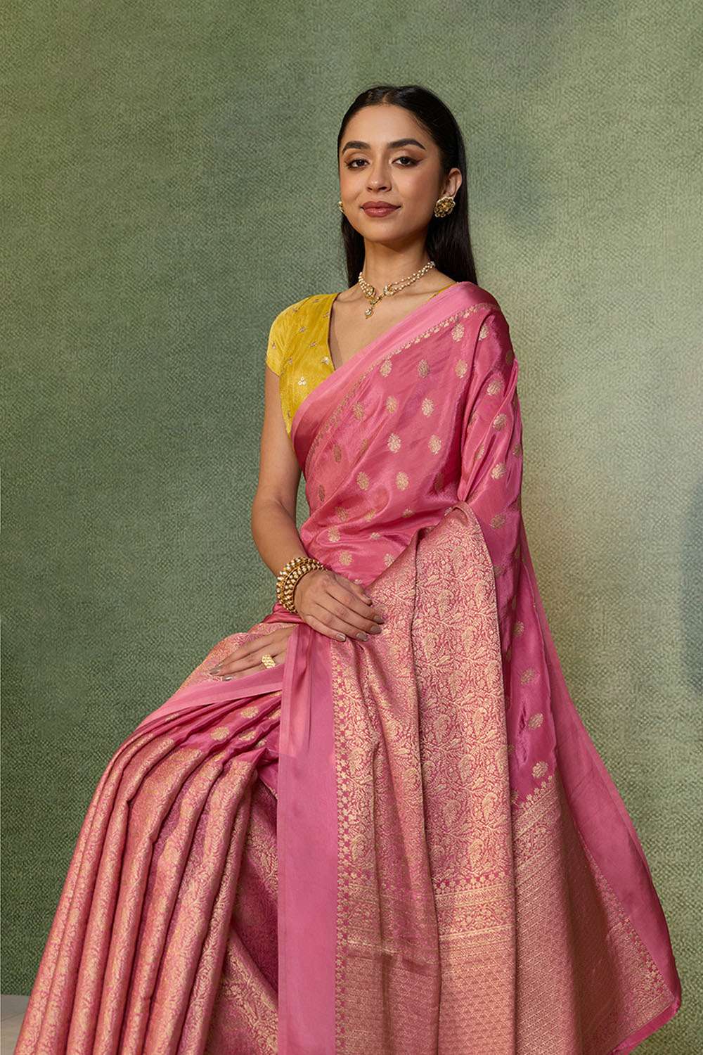 Pink Woven Pure Viscose Saree image number null