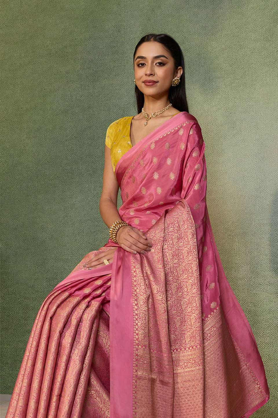 Pink Woven Pure Viscose Saree