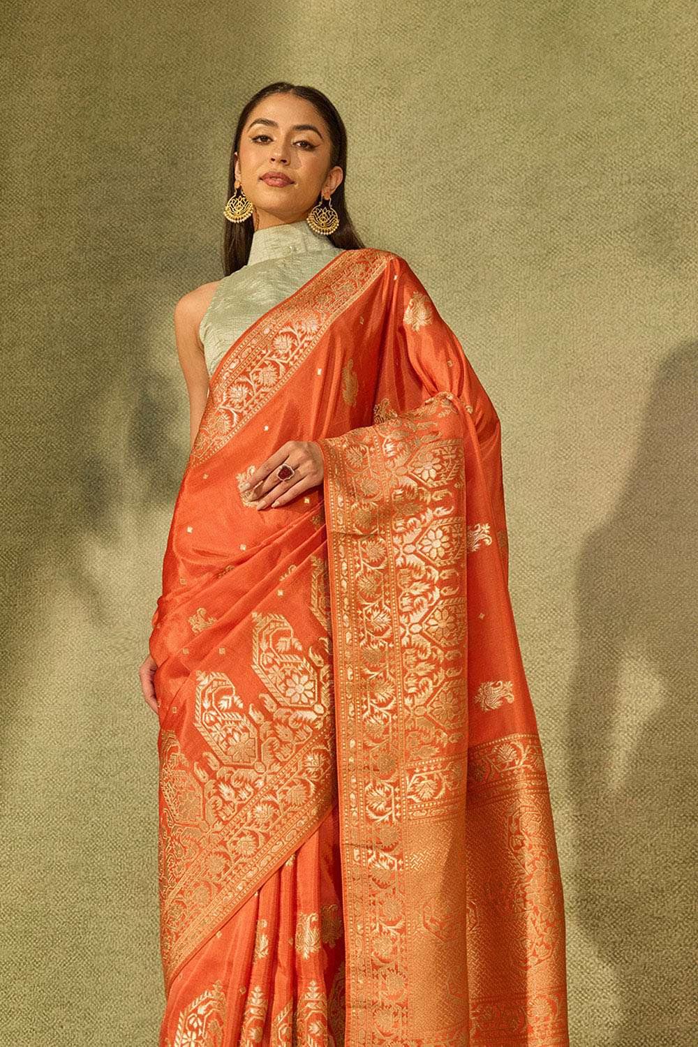 Orange Woven Pure Viscose Saree image number null