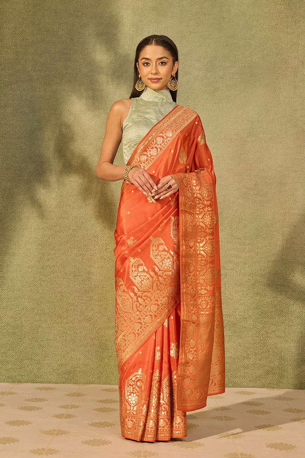 Orange Woven Pure Viscose Saree image number null
