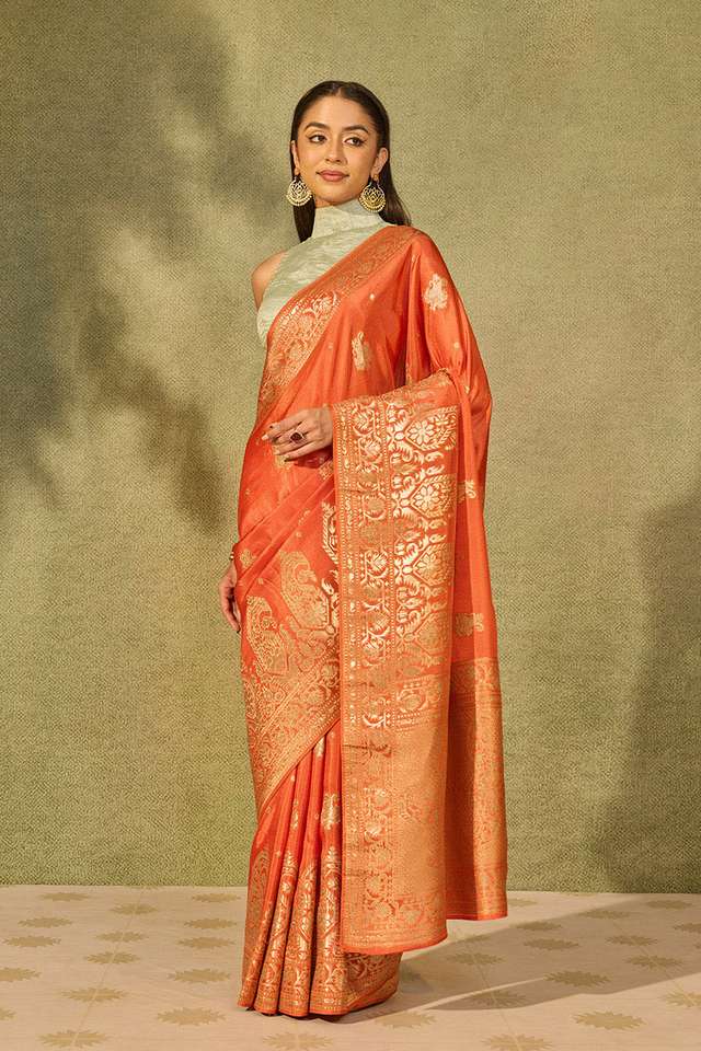 Orange Woven Pure Viscose Saree thumbnail image number null