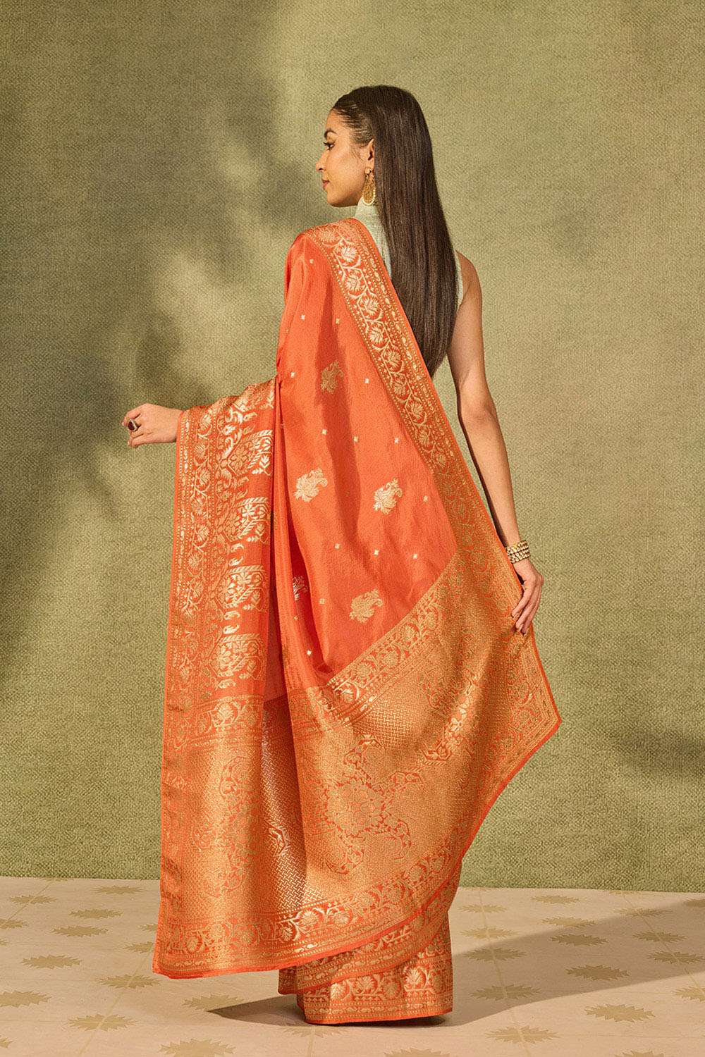Orange Woven Pure Viscose Saree image number null