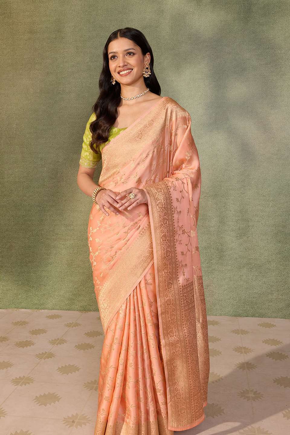 Light Orange Woven Pure Viscose Saree