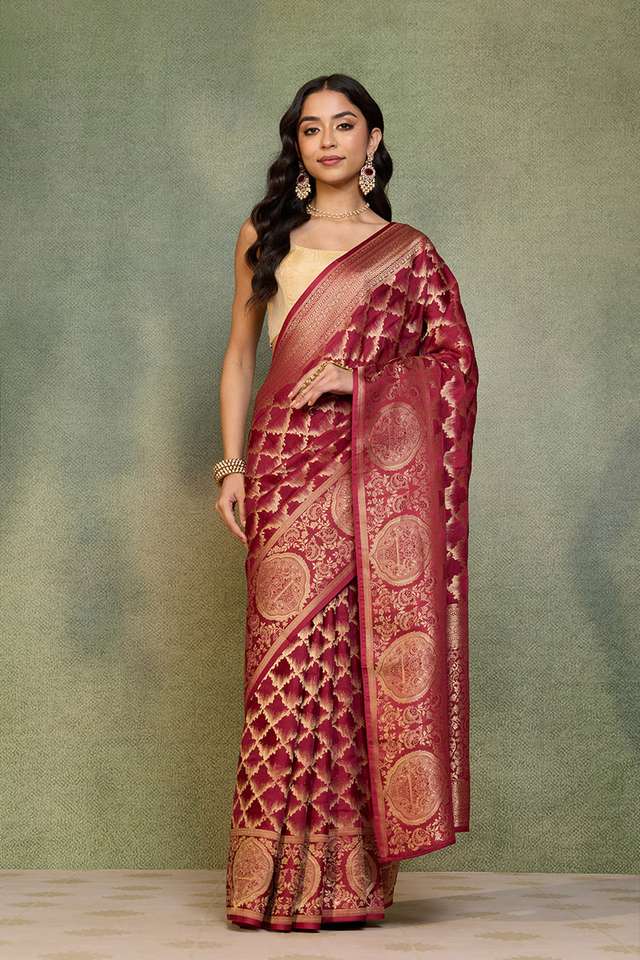 Dark Red Woven Pure Viscose Saree thumbnail image number null