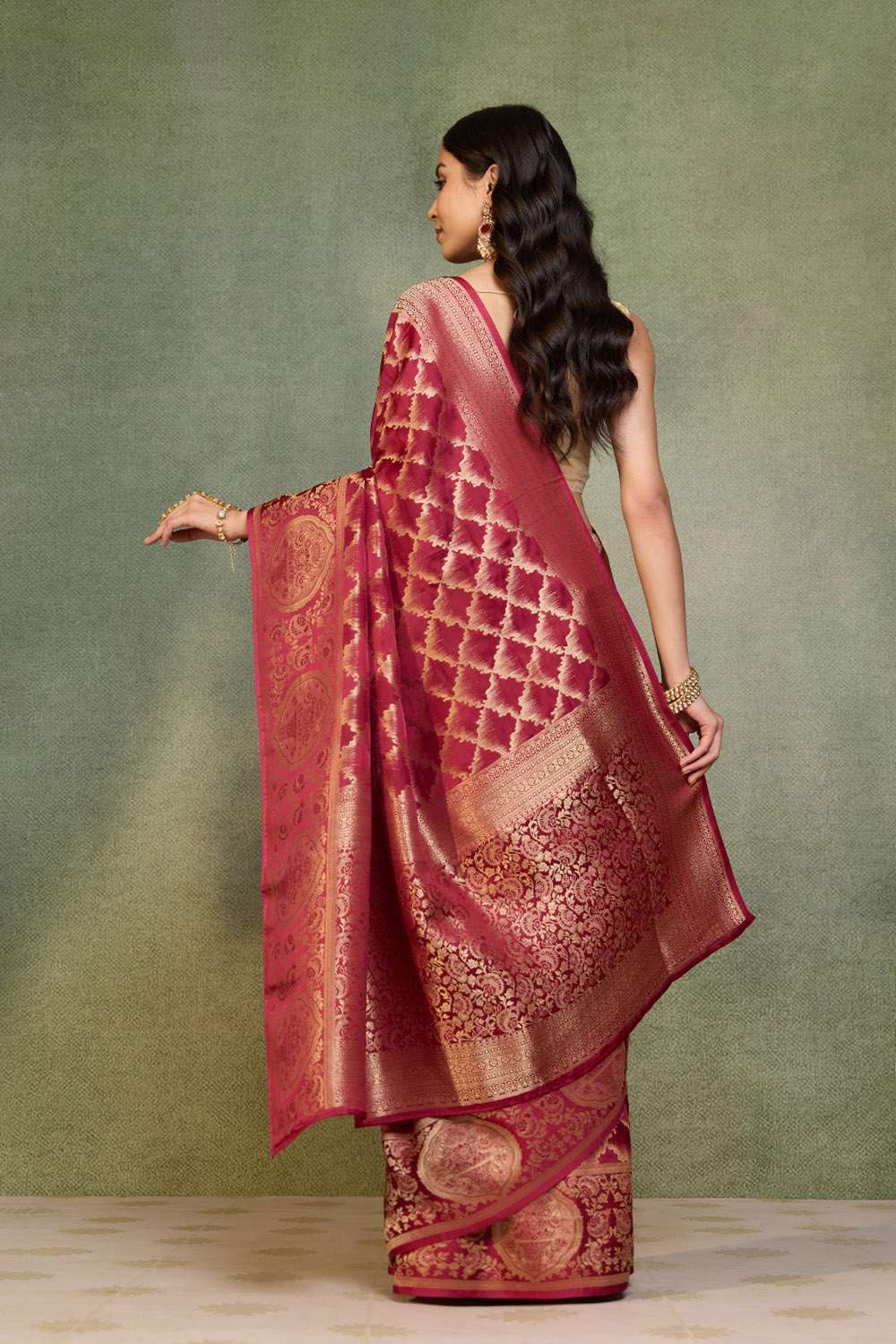 Dark Red Woven Pure Viscose Saree image number null